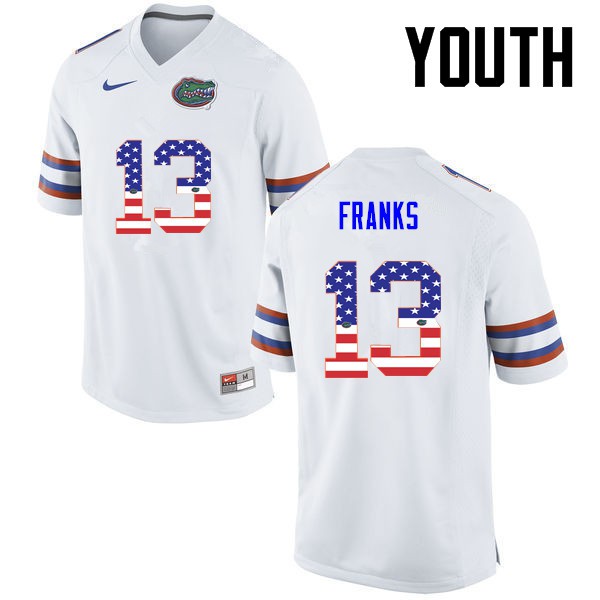 Florida Gators Youth #13 Feleipe Franks College Football USA Flag Fashion White